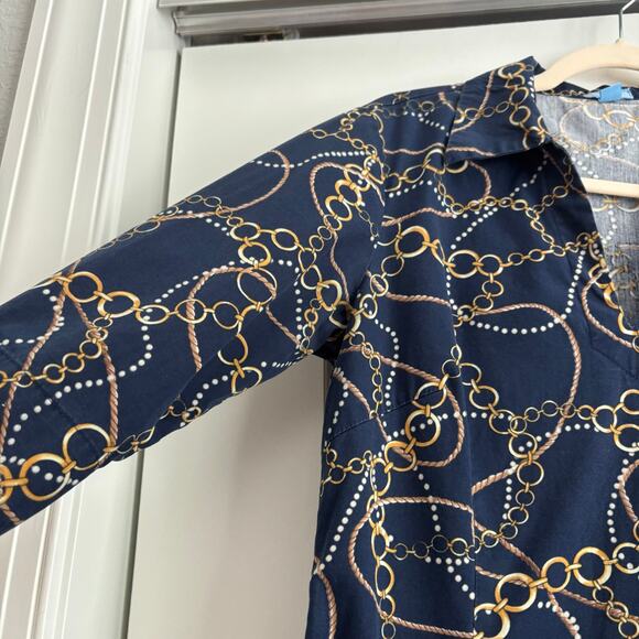 J McLaughlin Women’s Gold Chain Link Shift Dress 4 Nautical Coastal Classic - Picture 3 of 11